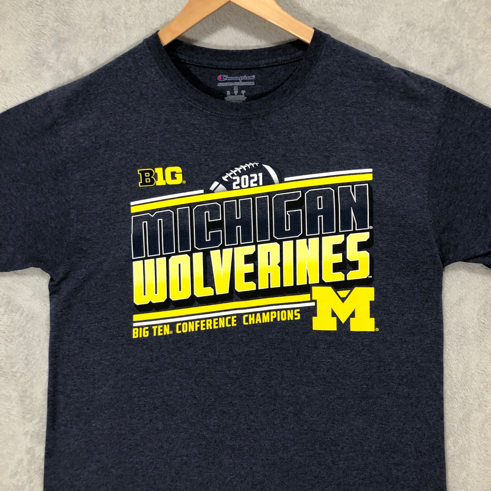 Champion Michigan Wolverines 2021 Big Ten Champs T-Shirt Heather Gray M